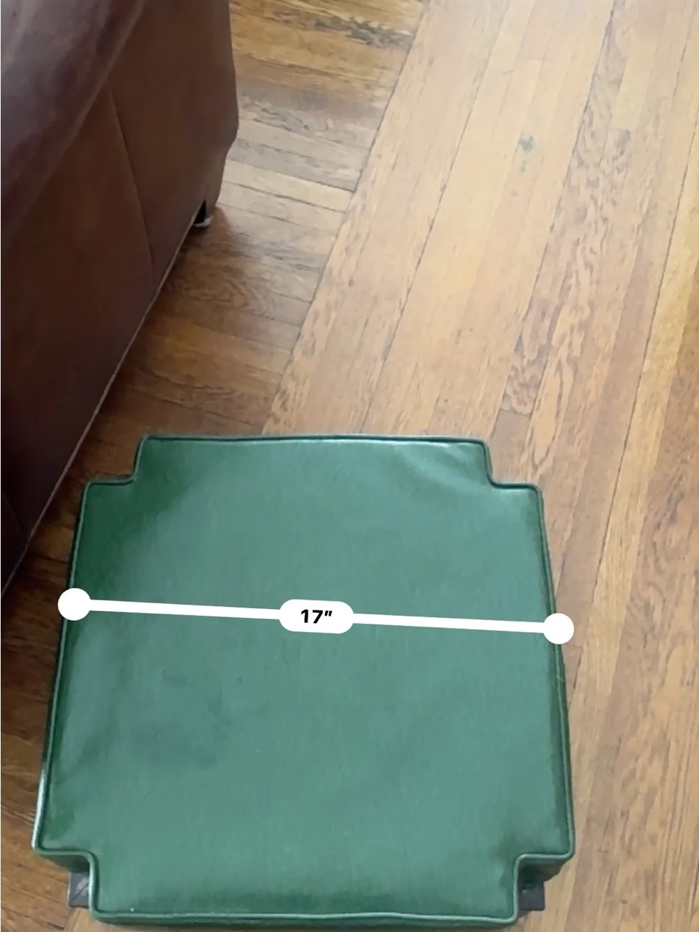 Vintage MCM Green Upholstered Wood Footstool Ottoman